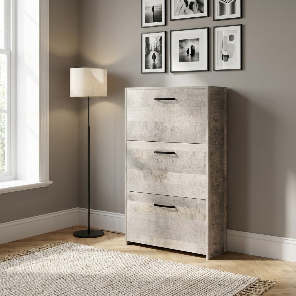 Scarpiera 3 Ante DecHome Legno Rovere Grigio | Slim 58x25x105cm