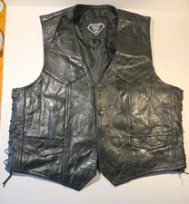 Diamond Plate Buffalo Leather Black Biker Vest Eagle Patch Men's Large Flaw 