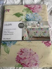 COLORDRIFT HYDRANGEA STORY spring/summer indoor/outdoor tablecloth 70 R/ New