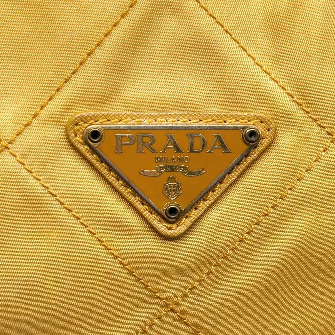 PRADA Yellow Nylon Leather Triangular Shoulder Ba… - image 9