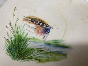 Fly Fishing Picture Painting Original Victorian Watercolour On Silk