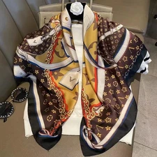Luxury Silk Feel Satin Scarf Women Designer Style Chain Belt Print Wrap Shawl