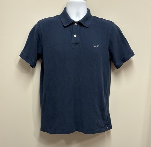 Vineyard Vines Stretch Cotton Pique Polo Navy SS Collar Whale Logo Shirt SZ S
