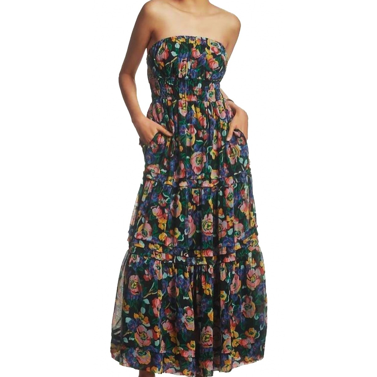 Anthropologie NEW Somerset Strapless Maxi Dress Floral Tiered sz M 