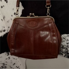 Vintage Brown Kiss Lock Shoulder Bag with Emb...
