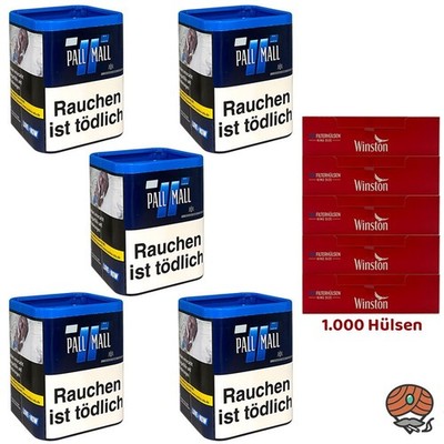 Pall Mall Blue/Blau Tabak Dose 5x 38g + 1000 Winston Hülsen
