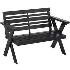 Outsunny 2 Seater Wood Garden Bench, Slatted Patio Bench with Armrest Black