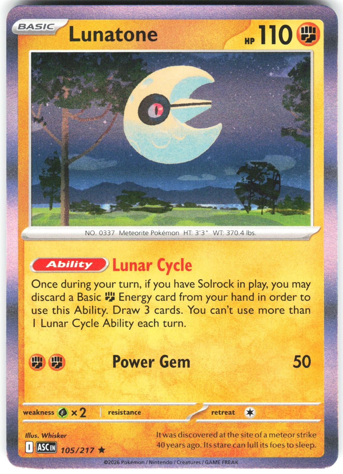 LUNATONE 105/217 - POKEMON ASCENDED HEROES HOLO - NM RARE