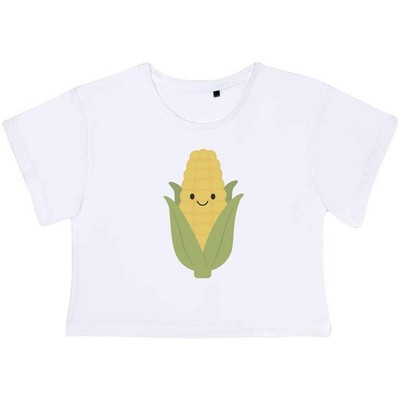 ''Happy Corn on the Cob'' Damen Baumwolle Crop Tops (CO062322)