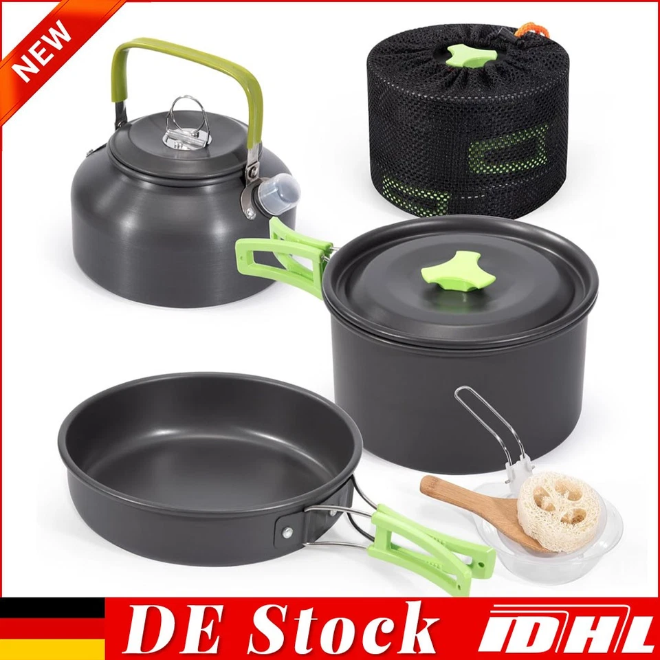 ZREE 2-3 Person Camping Kochgeschirr Set Kochset Outdoor Töpfe Bratpfanne Kettle Kit