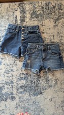 Girls Size 8 Blue Denim Cut-Off Shorts, Medium Wash, Button, Pockets Get Both