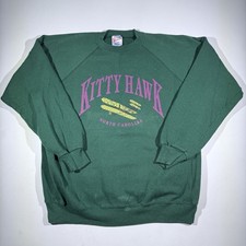 Vintage Hanes Kitty Hawk North Carolina Jerzees Sweatshirt Green XL USA Made