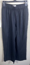 Abercrombie Black Linen Viscose Wide-Leg Pants Elastic Waist XS Made in India