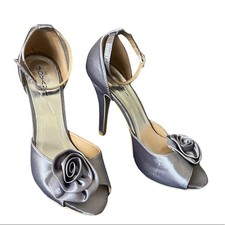 Jovani Formal Satin Heels Sandals Womens 9 Silver Party Prom Homecoming Wedding