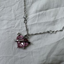 Brand New Y2K Magic Fantasy Silver Diamond Pink Heart Charm Pendant 21” Necklace