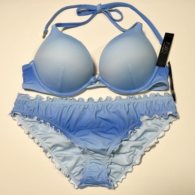 Victoria Secret 36B M Bombshell Push Up Bikini Top Bottom Set Pastel Blue Ombre