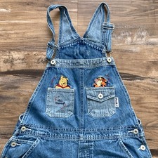 VTG Disney Winnie The Pooh Denim Overalls Women's Large Embroidered Tigger Baggy