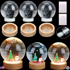 8 Pack DIY Christmas Snow Globes - 5'' Clear Plastic with LED Base & Faux Snow