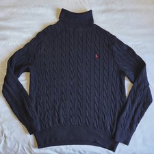 Polo Ralph Lauren Men  s Large Navy Blue Cable-Knit Cotton Turtleneck Sweater