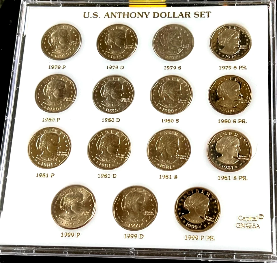 Susan B Anthony Complete Set in Capital Plastic Holder. 15 Coins + 1999 PROOF - Image 2 of 4
