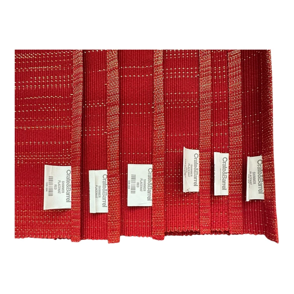 Crate and Barrel Grasscloth Red w Gold Shimmer Placemats 12" x 18" Set of 6 NWOT - Image 4 of 4