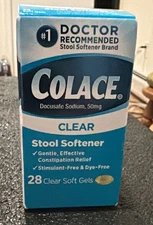 Colace Clear Stool Softener 50 mg 28 Count Gentle Relief for Constipation