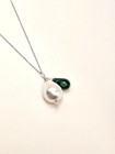 Sterling Silver Shell Southsea Pearl and Malachite Dangle Pendant Chain 18" — photo 2