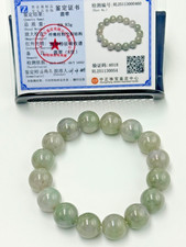Certified Natural Grade A Jadeite Jade Beaded Bracelet Green 13.5 mm 000460