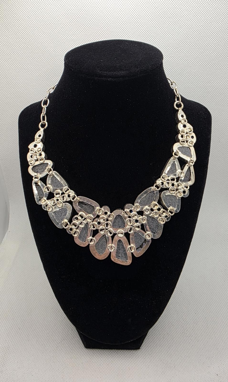 Abalone Shell Statement Necklace Aqua Bib Iridesc… - image 3