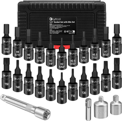 Torx and Hex Bit Socket Set 1/4  Drive S2 Steel CR-V: 25Pcs Allen Wrench Kit wit
