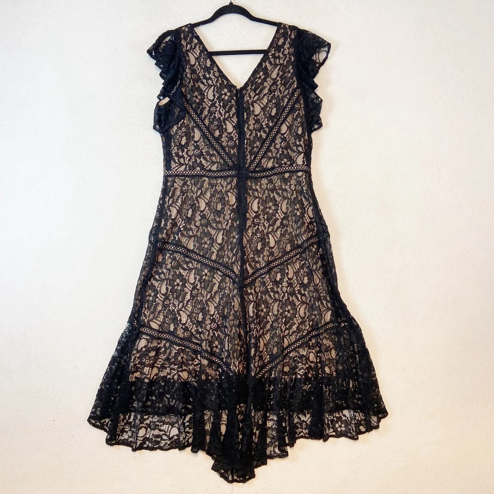 Vestido midi Taylor negro de encaje para mujer L (12-14) mangas acampanadas bruja hada gótica Foto 3 de 4