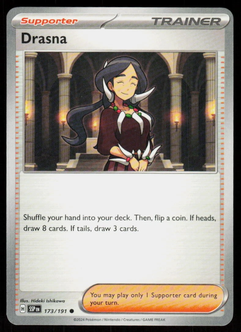 drasna pokemon card Scarlet & Violet Surging Sparks draw 8 cards Drasna 173/191 Reverse Holo –
