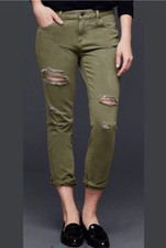 NWT Gap Girlfriend Mid Rise Jeans Distressed Ripped Destroyed Green Size 27R