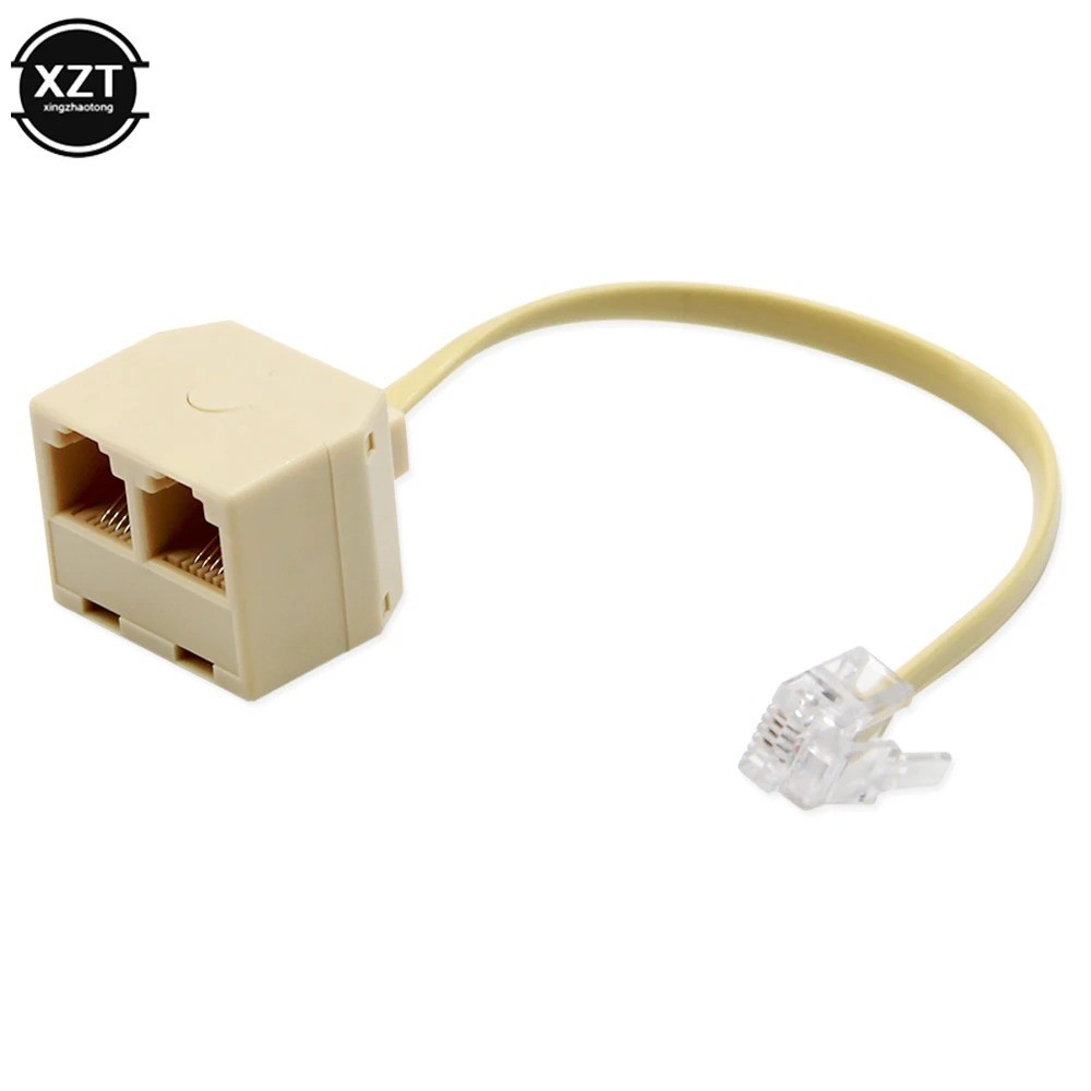 RJ11 1 to 2 Way Telephone Splitter Adapter 6P4C Male to Dual Female Jack Cord