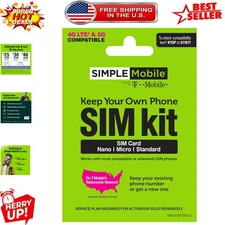 Prepaid SIM Card Kit for Unlocked Phones - 4G LTE Network Access Included