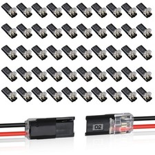 50Pcs Double Wire Plug in Connector,Quick Disconnect 2 Pin Led Black
