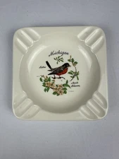 Vintage, State of MICHIGAN, AACO, signed D Rudeman, Souvenir Ceramic Ashtray