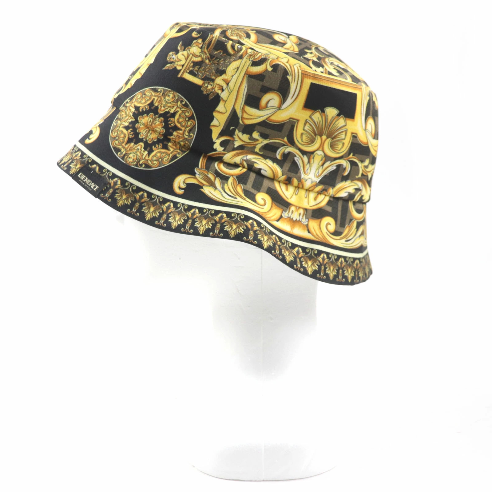 FENDI VERSACE Men's Bucket Hat Silk Zucca Pattern FF Reversible Black M Size