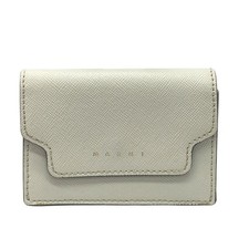 MARNI Light Gray Leather Trifold Wallet Compact Mini Logo Women's