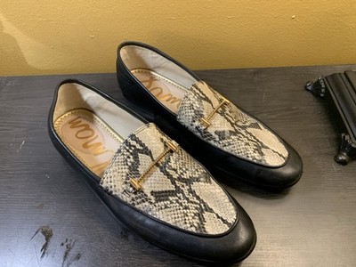 Sam Edelman Lior Black Leather Snakeskin Slip On Shoes Flats Loafers Size 9.5