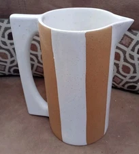 Mud Pie Stoneware Terracotta Pitcher Brown & White Stripes New 50 oz No Flaws