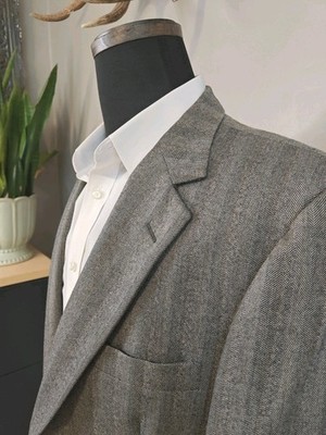   Vtg Baskin Mens Wool Sports Coat 40L Gray Herringbone USA 2 Button