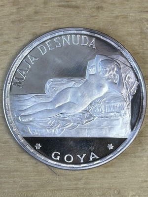 1970 EQUATORIAL GUINEA Goya Maja Desnuda Proof Silver 100 Pesetas Coin Toning