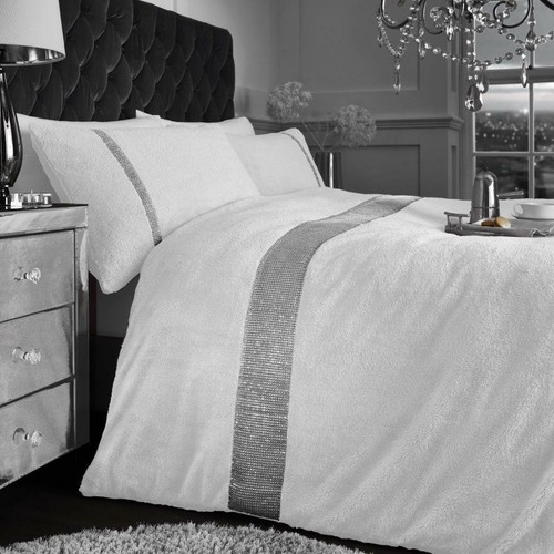 Teddy Bear Fleece DIAMANTE /PLAIN /CHECK Duvet /Quilt Cover Thermal Warm Soft - Picture 9 of 76