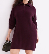 Madewell Dress Maroon Ribbed Half Zip Merino Wool Sweater Dress Size XS Cozy
