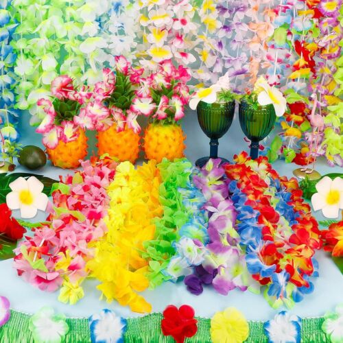 24Pcs Luau Birthday Party Decorations Hawaiian Necklace Silk Flower leis Party - Picture 6 of 11