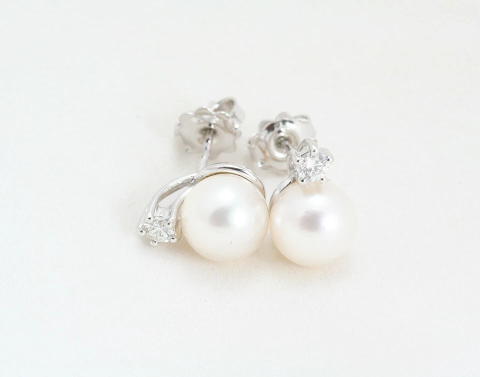 Damen Ohrringe Perlen & Diamanten aus Weißgold 18 KT Neu - Bild 3 von 4