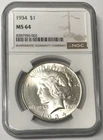 1934 Silver Peace Dollar $1 NGC MS64