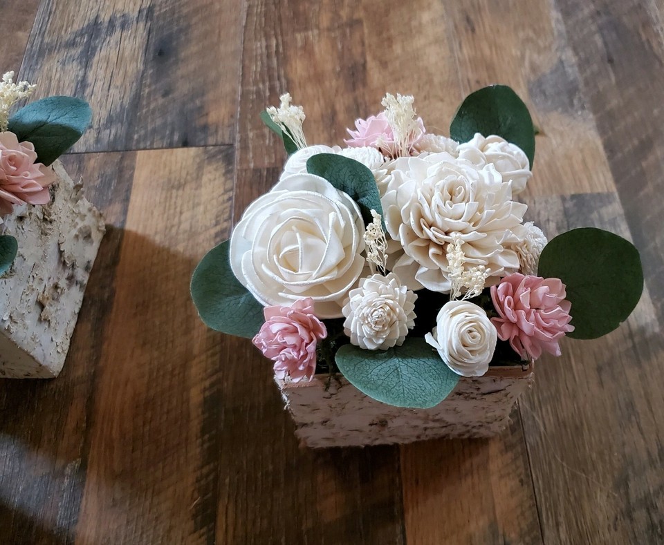 8PC Pink & White Sola Wood Flower Wedding Centerpieces Decor in Rustic