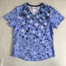 Scrubstar Scrub Top Womens Small Blue Let It Snow Snowflake V-Neck SS44A785